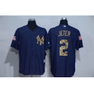 Men's Majestic New York Yankees #2 Derek Jeter Blue Camo New Cool Base Jerseys