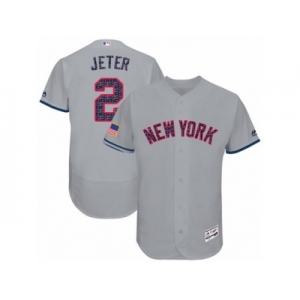Men's Majestic New York Yankees #2 Derek Jeter Grey Stars & Stripes Authentic Collection Flex Base MLB Jersey