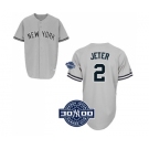 Men's Majestic New York Yankees #2 Derek Jeter Replica Grey W 3000 Hits Patch MLB Jersey