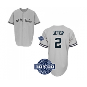 Men's Majestic New York Yankees #2 Derek Jeter Replica Grey W 3000 Hits Patch MLB Jersey