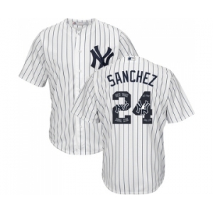 Men's Majestic New York Yankees #24 Gary Sanchez Authentic White Team Logo Fashion MLB Jersey