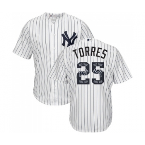 Men's Majestic New York Yankees #25 Gleyber Torres Authentic White Team Logo Fashion MLB Jersey