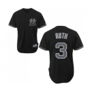 Men's Majestic New York Yankees #3 Babe Ruth Authentic Black Fashion MLB Jersey