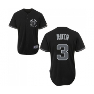 Men's Majestic New York Yankees #3 Babe Ruth Authentic Black Fashion MLB Jersey