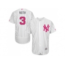 Men's Majestic New York Yankees #3 Babe Ruth Authentic White 2016 Mother's Day Fashion Flex Base MLB Jersey