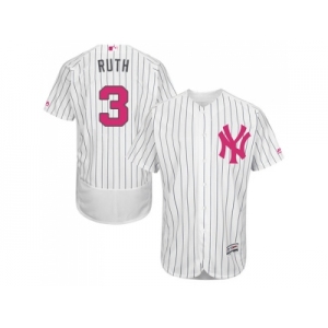 Men's Majestic New York Yankees #3 Babe Ruth Authentic White 2016 Mother's Day Fashion Flex Base MLB Jersey