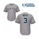 Men's Majestic New York Yankees #3 Babe Ruth Replica Grey Road MLB Jersey