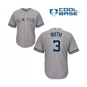 Men's Majestic New York Yankees #3 Babe Ruth Replica Grey Road MLB Jersey