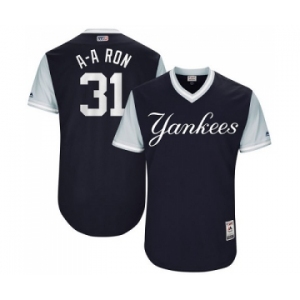 Men's Majestic New York Yankees #31 Aaron Hicks A-A Ron Authentic Navy Blue 2017 Players Weekend MLB Jersey