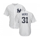 Men's Majestic New York Yankees #31 Aaron Hicks Authentic White Team Logo Fashion MLB Jersey