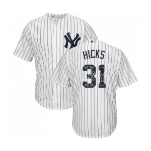 Men's Majestic New York Yankees #31 Aaron Hicks Authentic White Team Logo Fashion MLB Jersey