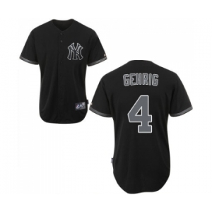 Men's Majestic New York Yankees #4 Lou Gehrig Authentic Black Fashion MLB Jersey