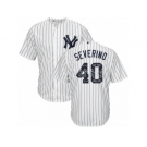 Men's Majestic New York Yankees #40 Luis Severino Authentic White Team Logo Fashion MLB Jersey