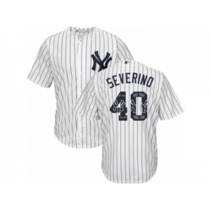 Men's Majestic New York Yankees #40 Luis Severino Authentic White Team Logo Fashion MLB Jersey