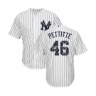 Men's Majestic New York Yankees #46 Andy Pettitte Authentic White Team Logo Fashion MLB Jersey