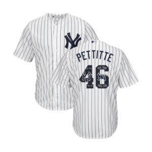 Men's Majestic New York Yankees #46 Andy Pettitte Authentic White Team Logo Fashion MLB Jersey