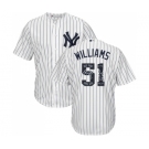 Men's Majestic New York Yankees #51 Bernie Williams Authentic White Team Logo Fashion MLB Jersey