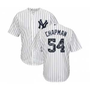 Men's Majestic New York Yankees #54 Aroldis Chapman Authentic White Team Logo Fashion MLB Jersey