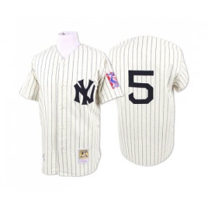 Men's Mitchell and Ness 1939 New York Yankees #5 Joe DiMaggio Authentic White Throwback MLB Jersey