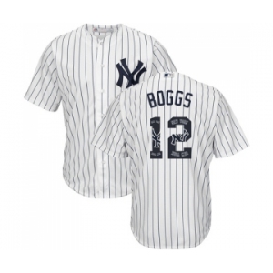 Men's New York Yankees #12 Wade Boggs Authentic White Team Logo Fashion Baseball Jersey