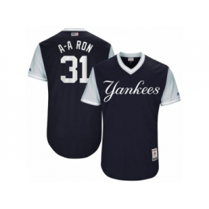 Men's New York Yankees #31 Aaron Hicks ’A-A Ron‘ Majestic Navy 2017 Players Weekend Authentic Jersey