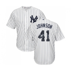 Men's New York Yankees #41 Randy Johnson Authentic White Team Logo Fashion Baseball Jersey