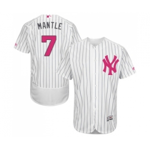 Men's New York Yankees #7 Mickey Mantle Authentic White 2016 Mother's Day Fashion Flex Base Baseball Jersey