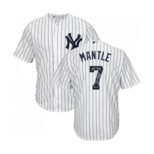 Men's New York Yankees #7 Mickey Mantle Authentic White Team Logo Fashion Baseball Jersey