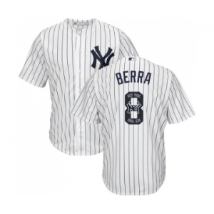 Men's New York Yankees #8 Yogi Berra Authentic White Team Logo Fashion Baseball Jersey