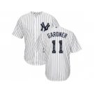 New York Yankees #11 Brett Gardner White Strip Team Logo Fashion Stitched MLB Jersey