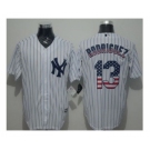 New York Yankees #13 Alex Rodriguez White Strip USA Flag Fashion Stitched Baseball Jersey