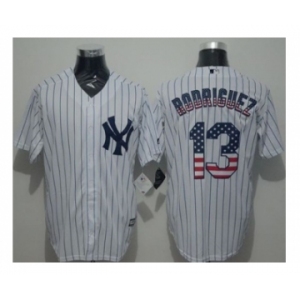 New York Yankees #13 Alex Rodriguez White Strip USA Flag Fashion Stitched Baseball Jersey