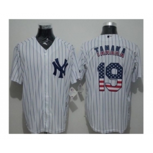 New York Yankees #19 Masahiro Tanaka White Strip USA Flag Fashion Stitched Baseball Jersey
