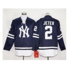 New York Yankees #2 Derek Jeter Navy Blue Long Sleeve Stitched MLB Jersey