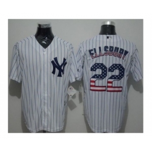 New York Yankees #22 Jacoby Ellsbury White Strip USA Flag Fashion Stitched Baseball Jersey