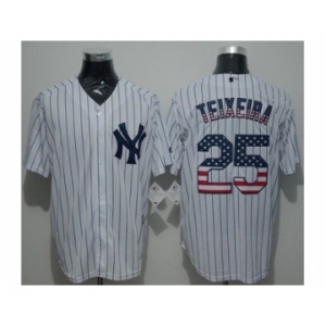 New York Yankees #25 Mark Teixeira White Strip USA Flag Fashion Stitched Baseball Jersey