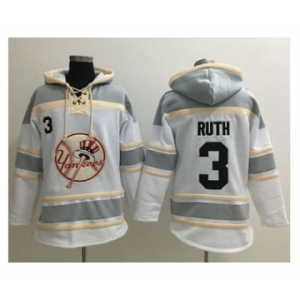 New York Yankees #3 Babe Ruth White Sawyer Hooded Sweatshirt MLB Hoodie