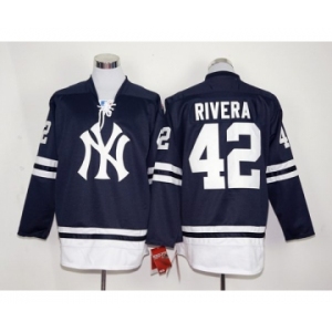 New York Yankees #42 Mariano Rivera Navy Blue Long Sleeve Stitched MLB Jersey