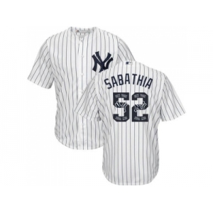 New York Yankees #52 C.C. Sabathia White Strip Team Logo Fashion Stitched MLB Jersey