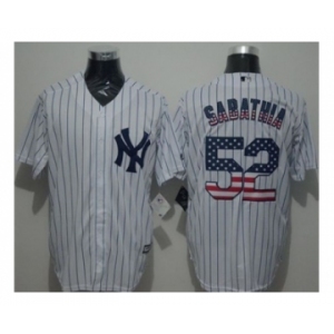 New York Yankees #52 C.C. Sabathia White Strip USA Flag Fashion Stitched Baseball Jersey