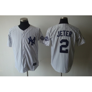 mlb new york yankees #2 jeter white(black strip)[3000 hits patch]带名没水印