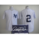 mlb new york yankees #2 jeter white(black strip)[signature]