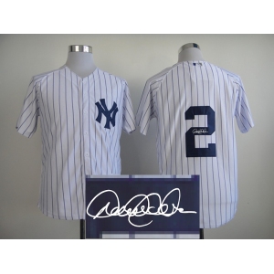 mlb new york yankees #2 jeter white(black strip)[signature]