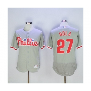 Men Philadelphia Phillies #27 Aaron Nola Majestic Grey Flexbase Authentic Collection Player
