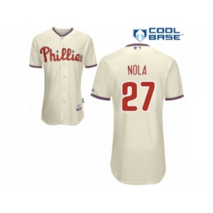 Men's Majestic Philadelphia Phillies #27 Aaron Nola Authentic Cream Alternate Cool Base MLB Jersey