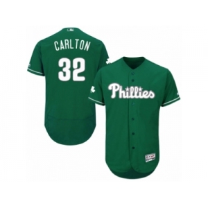 Men's Majestic Philadelphia Phillies #32 Steve Carlton Green Celtic Flexbase Authentic Collection MLB Jersey