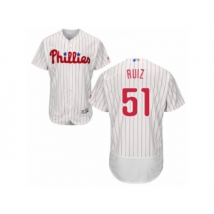 Men's Majestic Philadelphia Phillies #51 Carlos Ruiz White Red Strip Flexbase Authentic Collection MLB Jersey