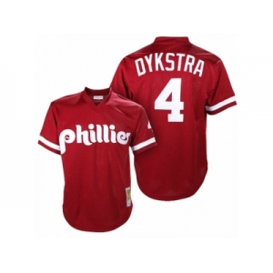 Men's Mitchell and Ness 1991 Philadelphia Phillies #4 Lenny Dykstra Replica Red Throwback MLB Jersey
