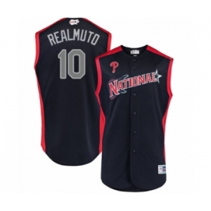 Men's Philadelphia Phillies #10 J. T. Realmuto Authentic Navy Blue National League 2019 Baseball All-Star Jersey