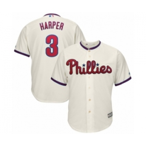 Men's Philadelphia Phillies #3 Bryce Harper Majestic Cream Alternate Official Cool Base Player Jersey